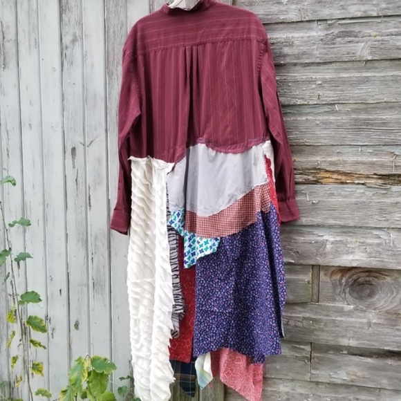 Boho Patchwork Plaid Shirt Dress Upcycled    - Picture 7 of 8